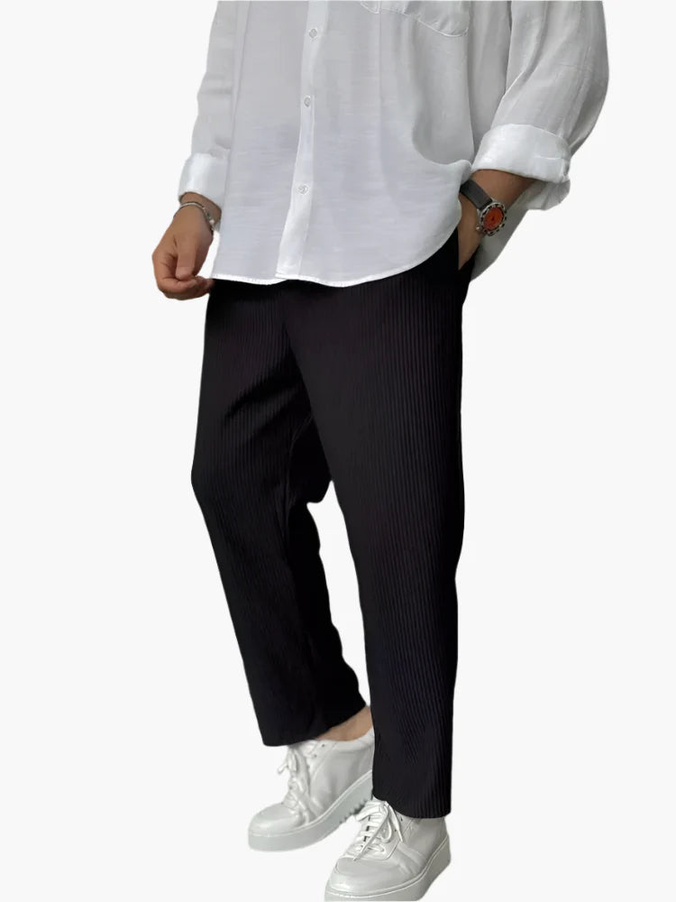 Heren Luxe Comfort Plissé Broek – Elegant en Veelzijdig voor Elke Gelegenheid