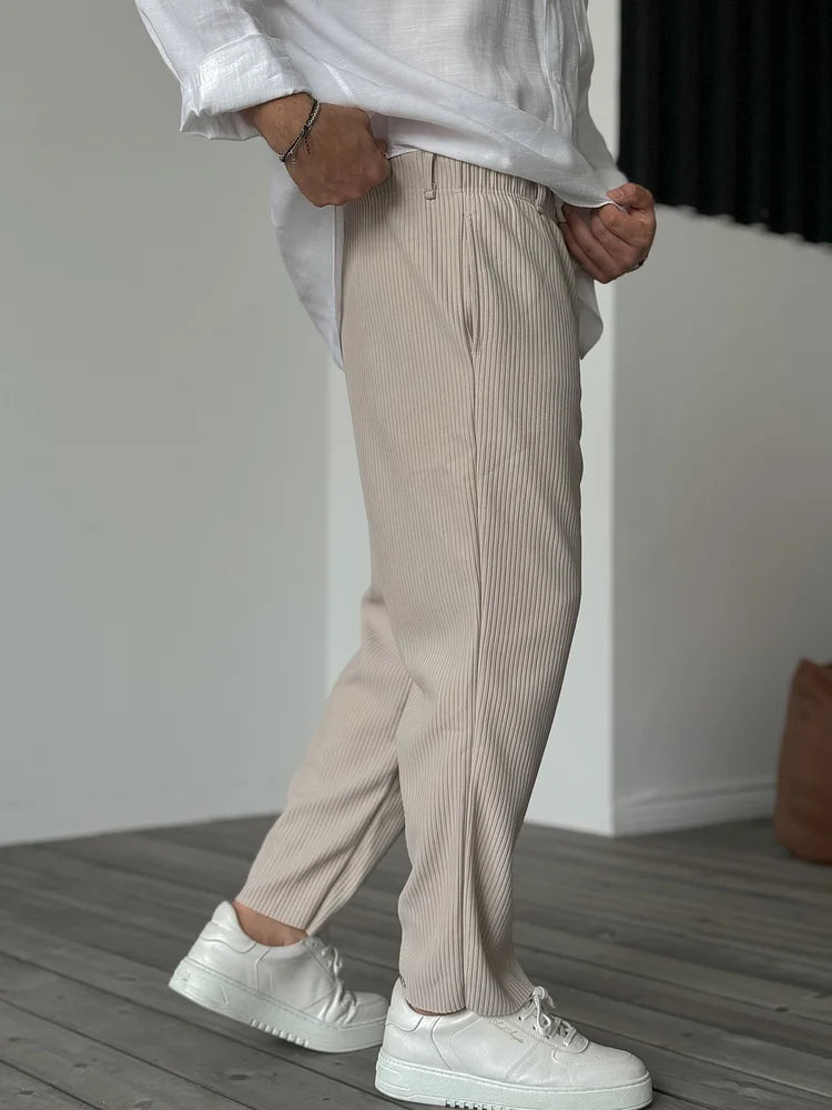 Heren Luxe Comfort Plissé Broek – Elegant en Veelzijdig voor Elke Gelegenheid