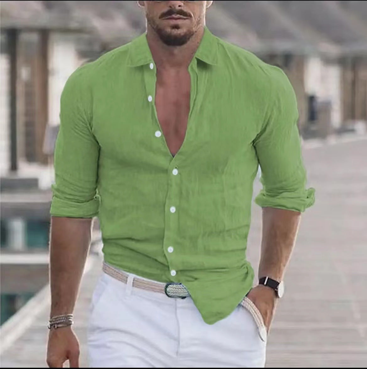 Heren Casual Overhemd met Lange Mouwen – Perfect voor Zomer en Vakantie