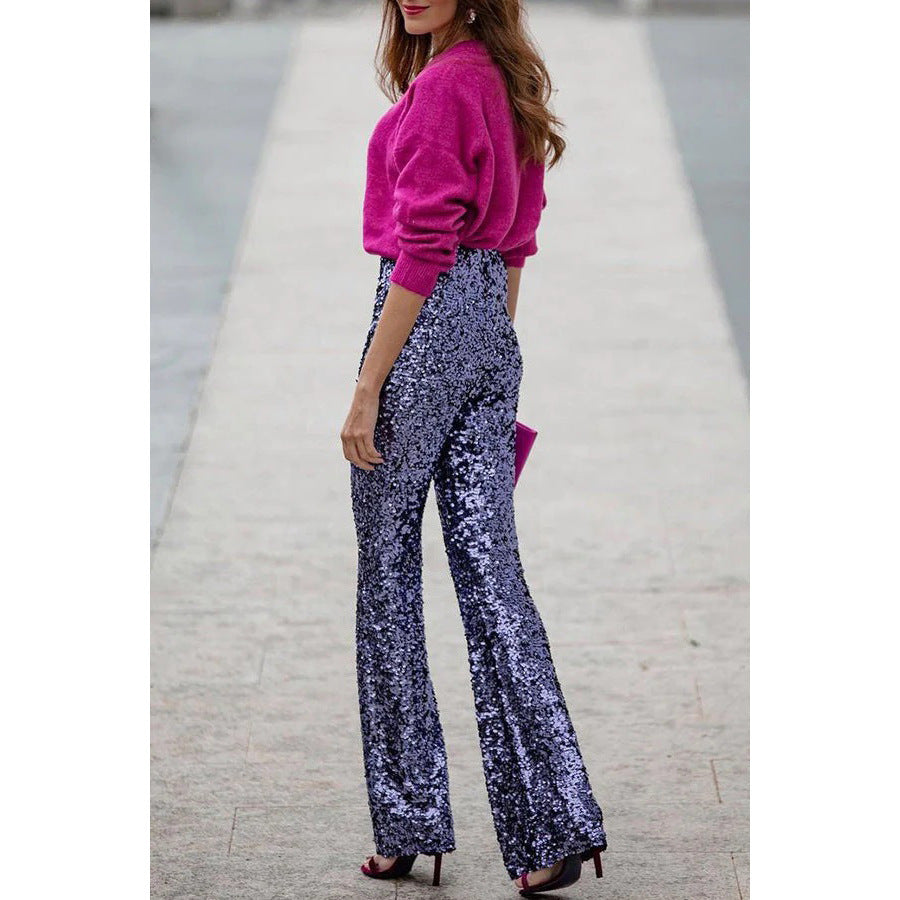 Tara – Paillettenkleding met Elastische Taille en Uitlopende Pijpen