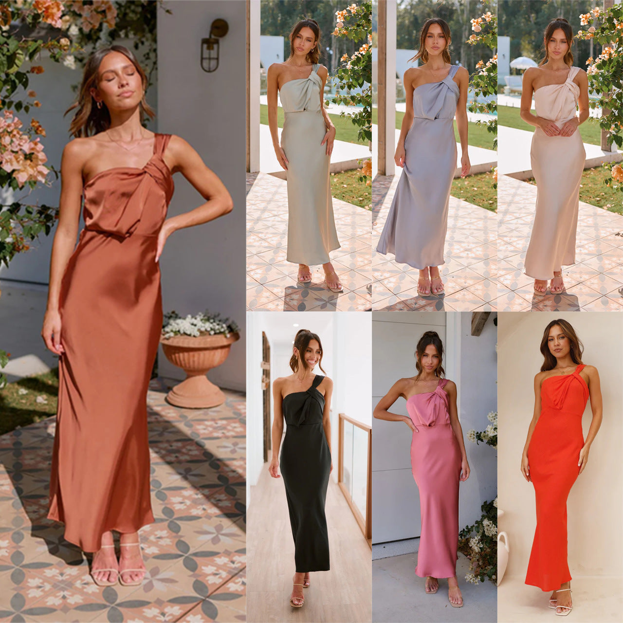 Chelsea – Elegante One-Shoulder A-lijn Jurk in Effen Kleur