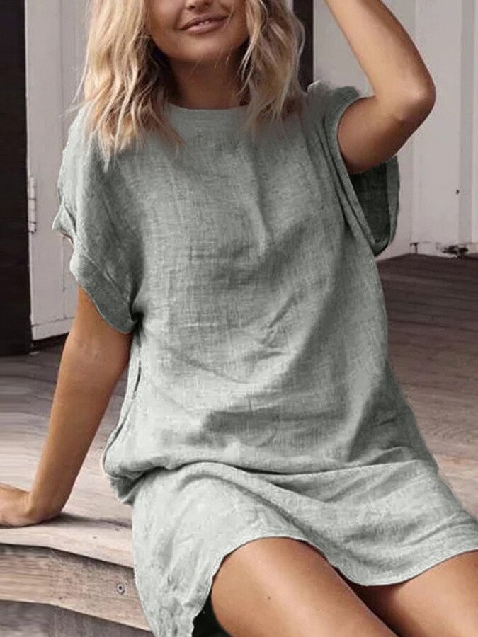 Dames Blouse Jurk – Casual T-shirt Dress voor Zomer – Boho Ibiza Midi Jurk met Korte Mouwen