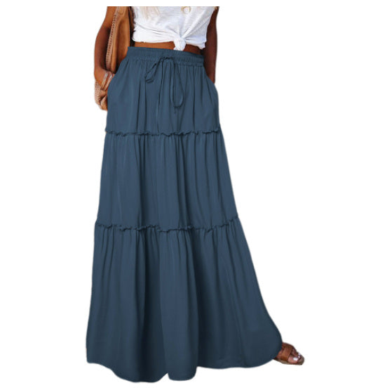 Tanya – Elastische Hoge Taille A-Lijn Geplooide Casual Maxi Jurk