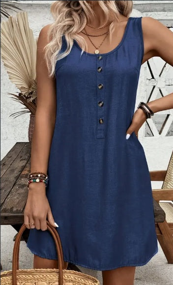 Kimberley – Elegant Mouwloze Korte Jurk, Effen Kleur