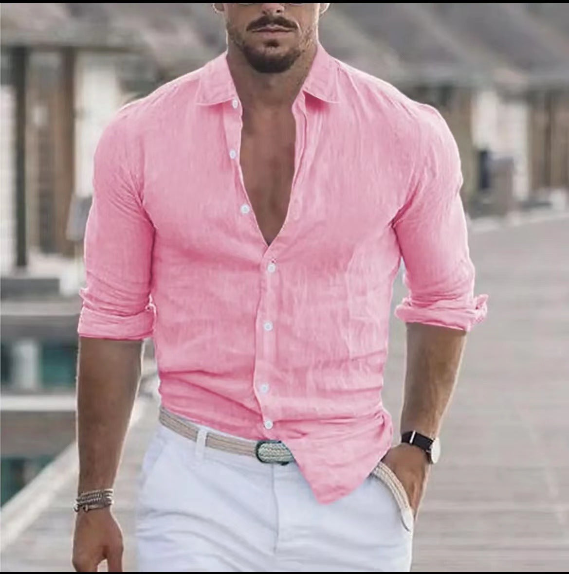 Heren Casual Overhemd met Lange Mouwen – Perfect voor Zomer en Vakantie