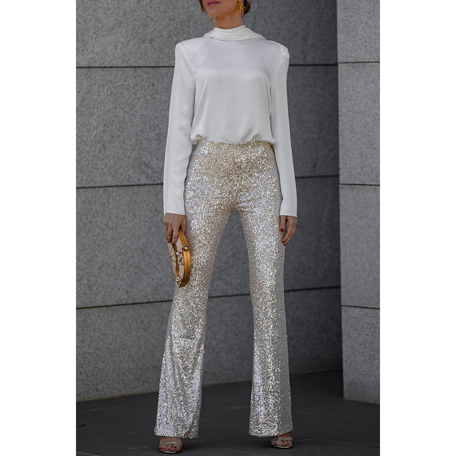 Tara – Paillettenkleding met Elastische Taille en Uitlopende Pijpen