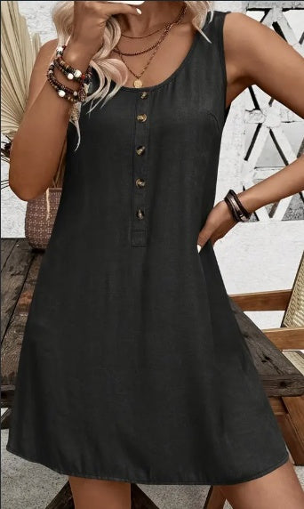 Kimberley – Elegant Mouwloze Korte Jurk, Effen Kleur