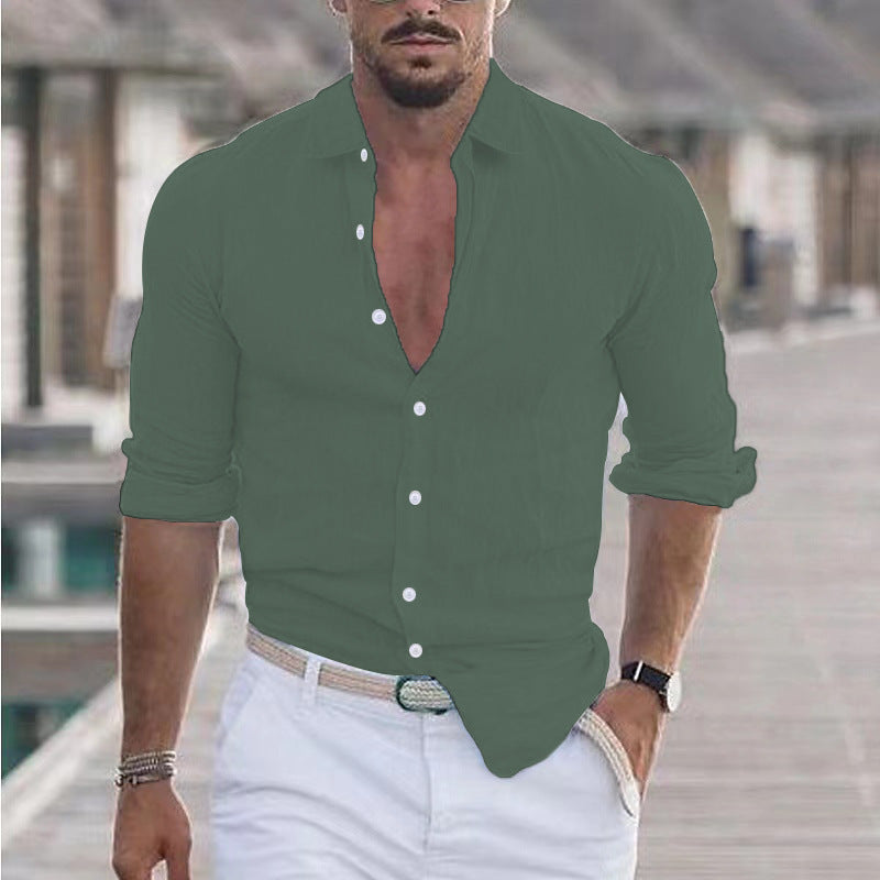 Heren Casual Overhemd met Lange Mouwen – Perfect voor Zomer en Vakantie