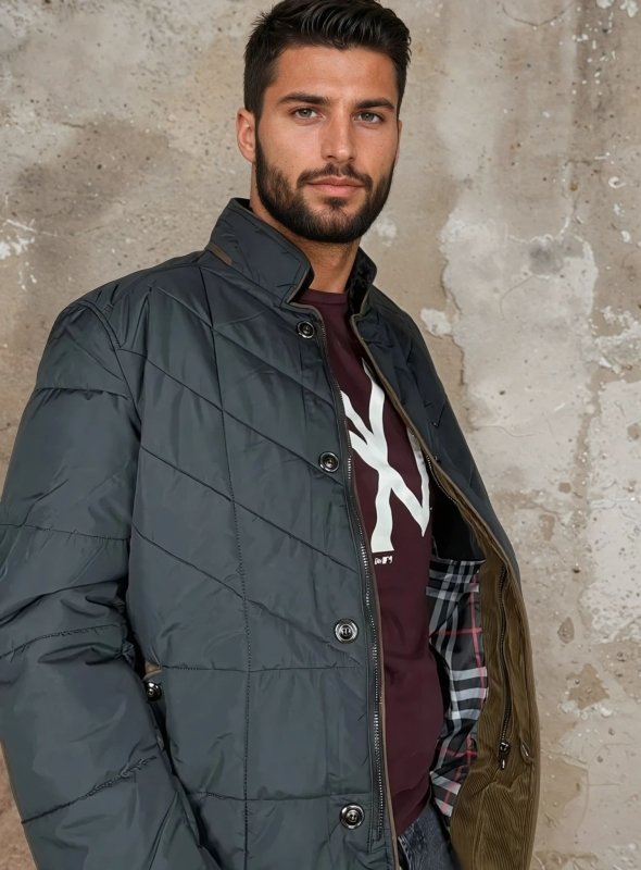 Heren Gewatteerde Stijlvolle Jas voor Winter – Moderne Slim Fit Outdoorjas
