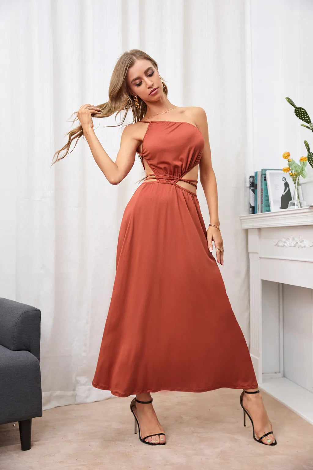 Pamela – Boho Lange Zomerjurk met Halter Nek