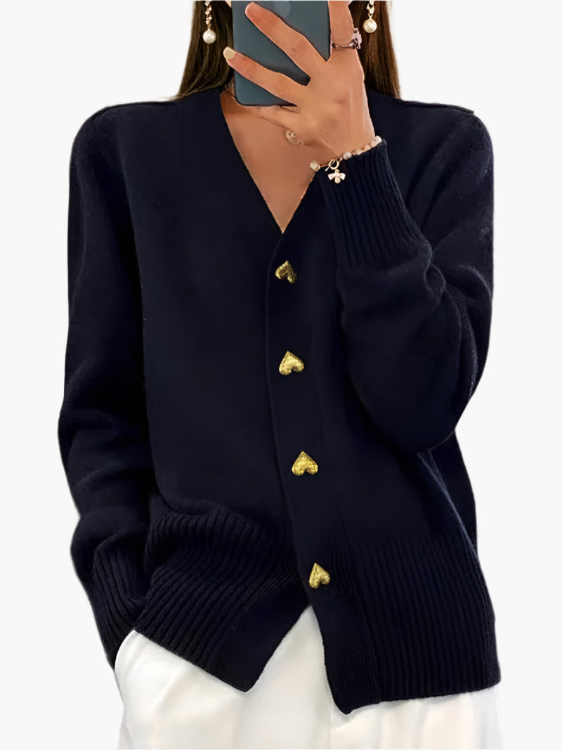 Dames V-hals Gebreid Vest met Hartvormige Knopen – Stijlvolle Casual Cardigan voor Winter & Herfst