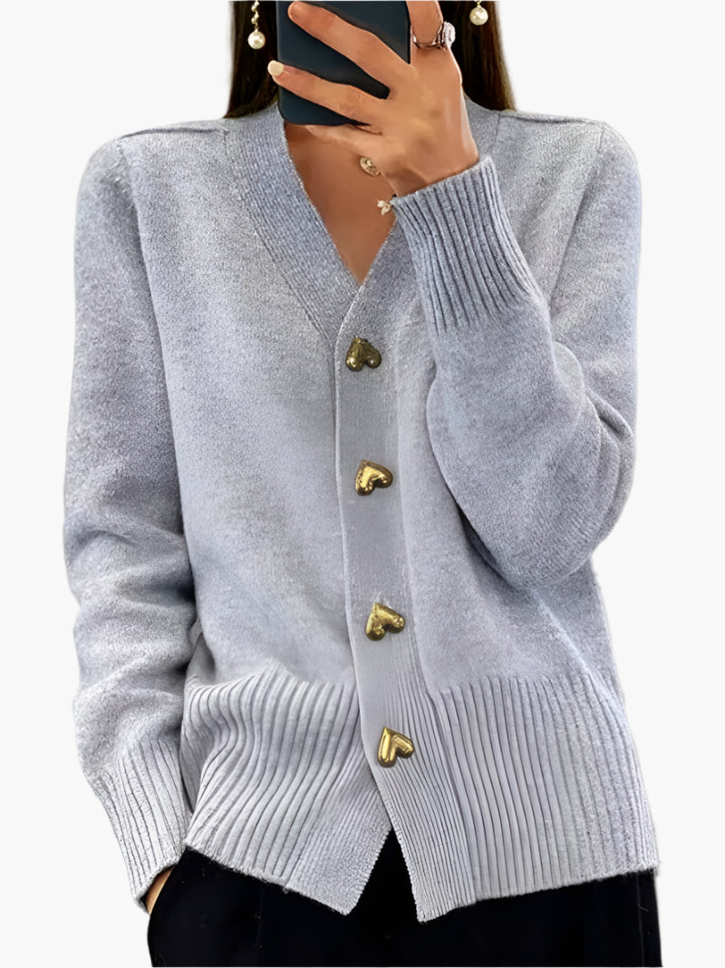 Dames V-hals Gebreid Vest met Hartvormige Knopen – Stijlvolle Casual Cardigan voor Winter & Herfst