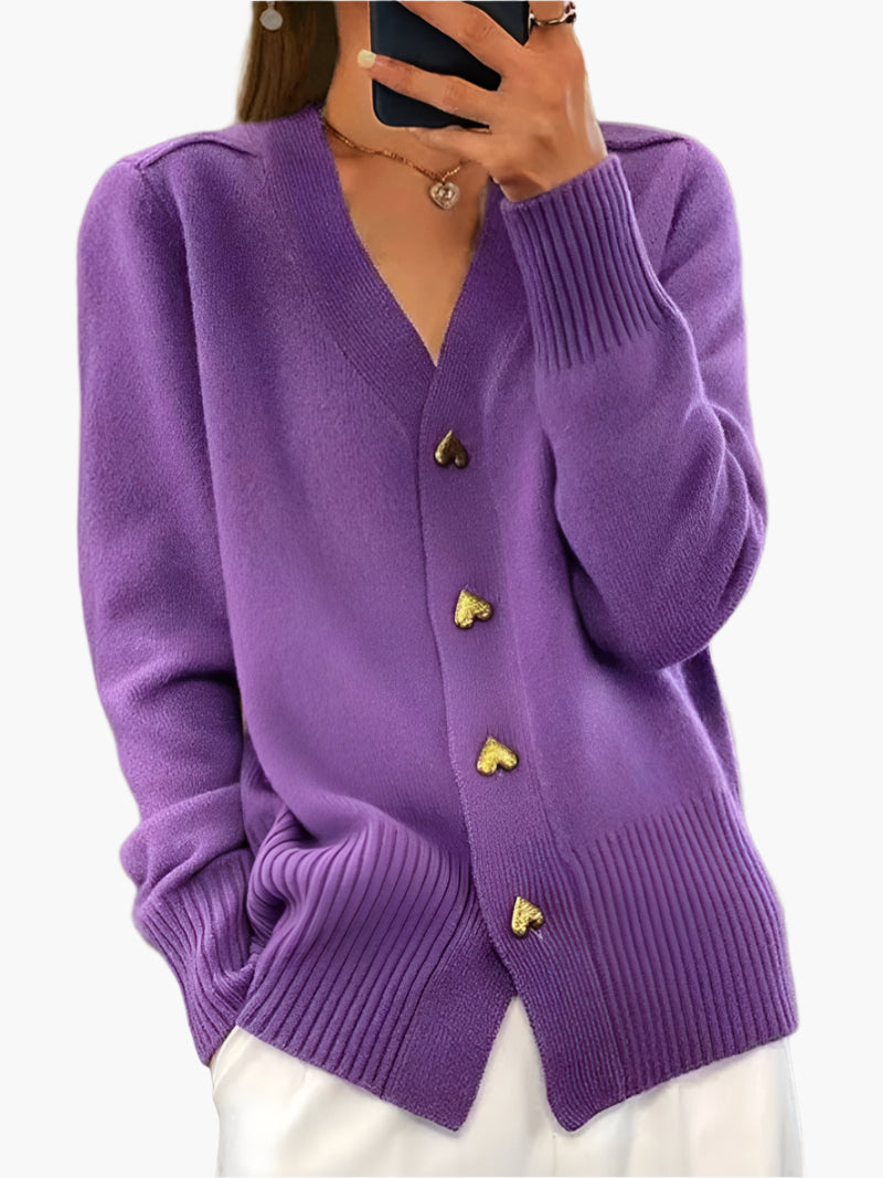 Dames V-hals Gebreid Vest met Hartvormige Knopen – Stijlvolle Casual Cardigan voor Winter & Herfst